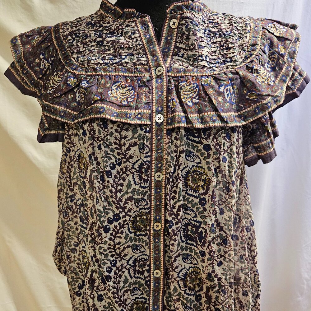SEA NEW YORK Boho Blouse Top Ruffle Batik Print